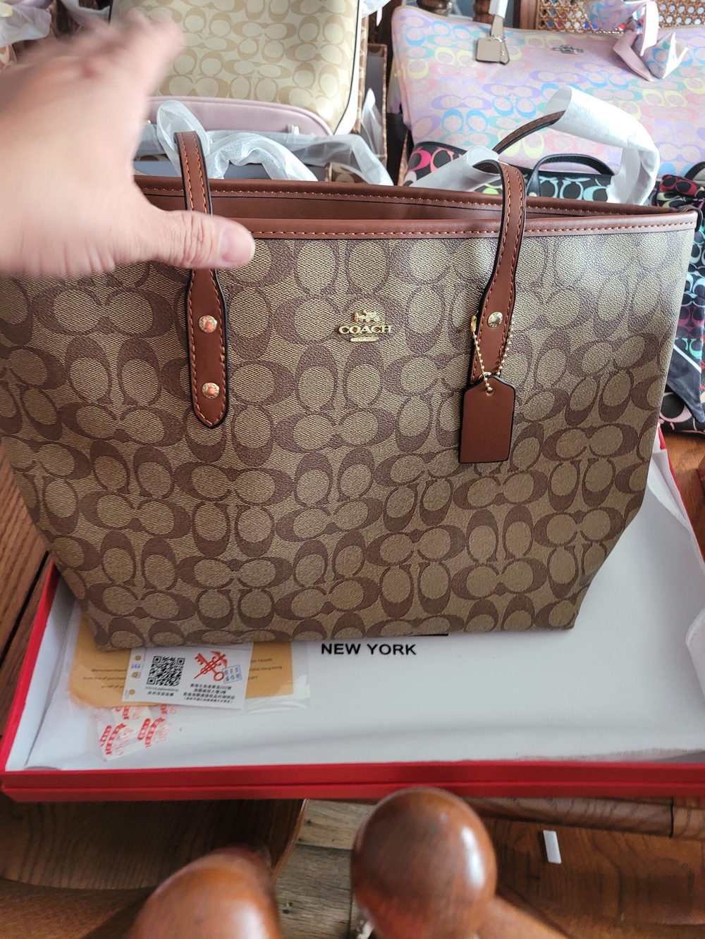 Coach Brown Signature Canvas Tote with Leather Trim